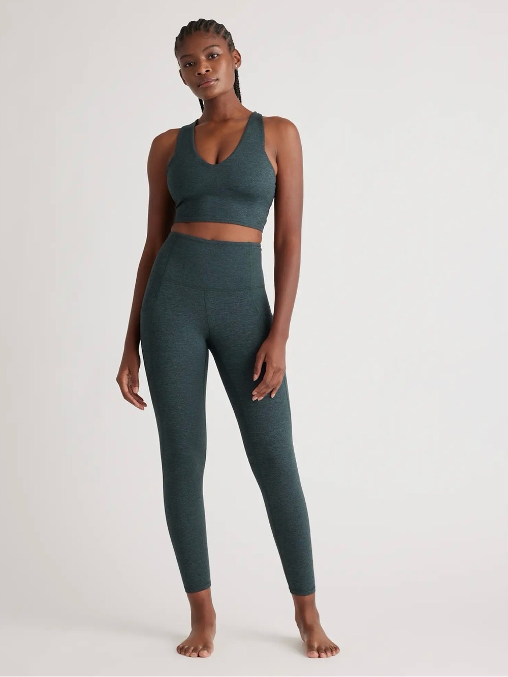 Quince Set - Ultra-Soft Pocket Legging + Top in Heather Green Small
